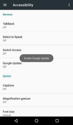 Trojan asking for Accessibility services privileges and posing as fake Google Update 1