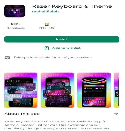 Figure:2 Razer Keyboard & Theme' app on the Play Store