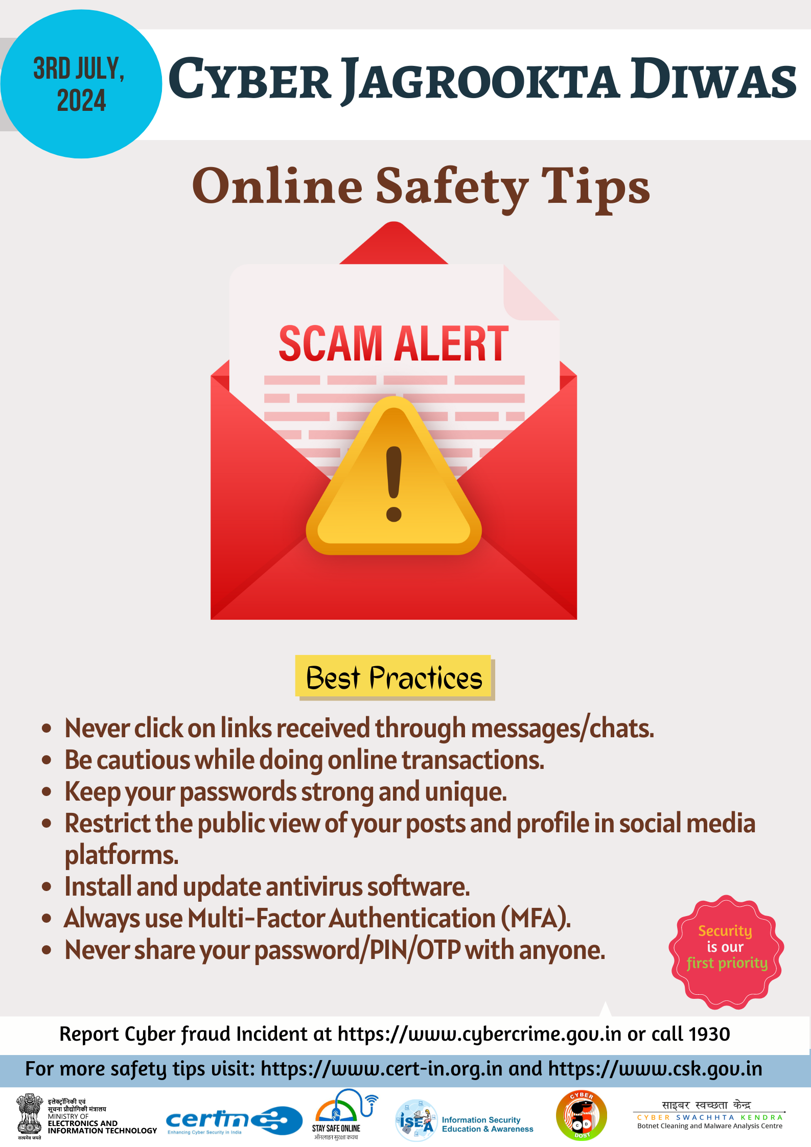 Report Cyber Security incidents to incident@cert-in.org.in Fig 1